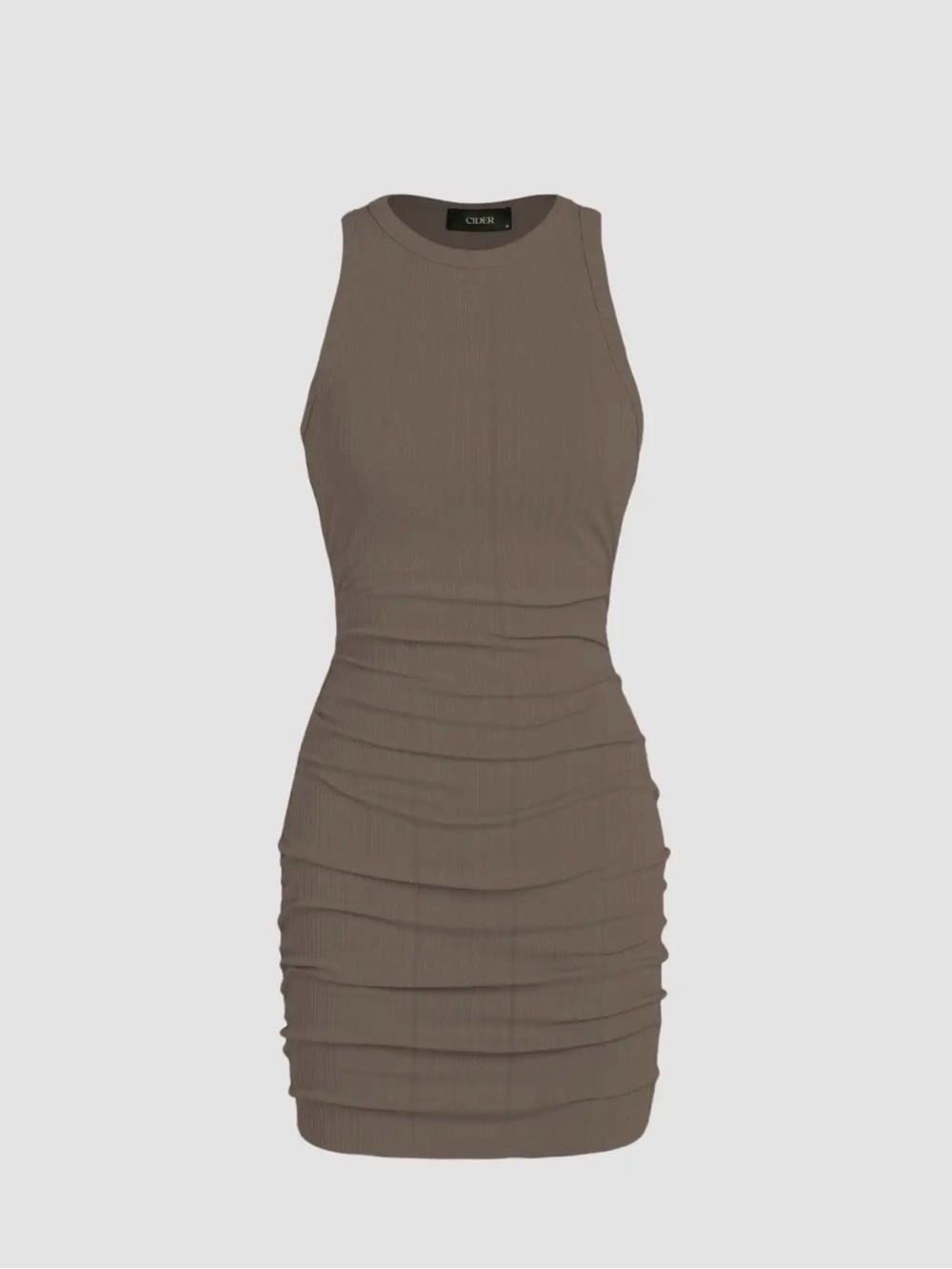 CIDER Brown Ribbed Bodycon Mini Dress